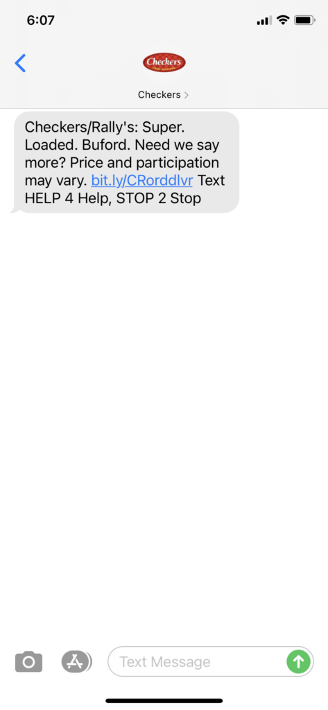 Checkers Text Message Marketing Example - 02.17.2021