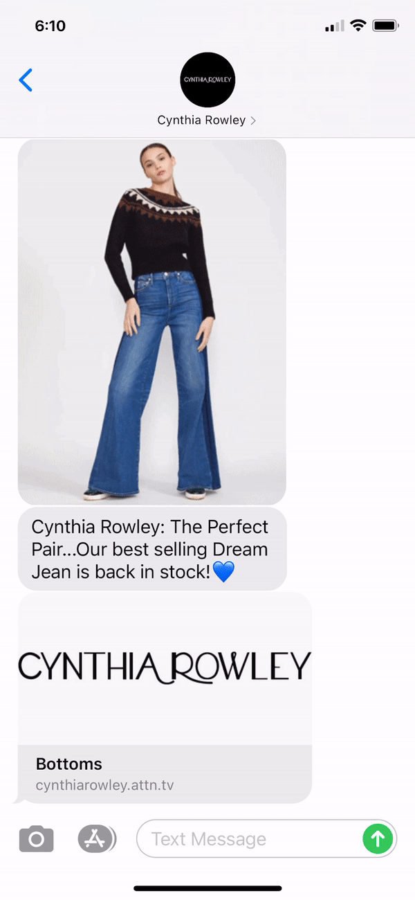 Cynthia Rowley Text Message Marketing Example - 01.04.2021