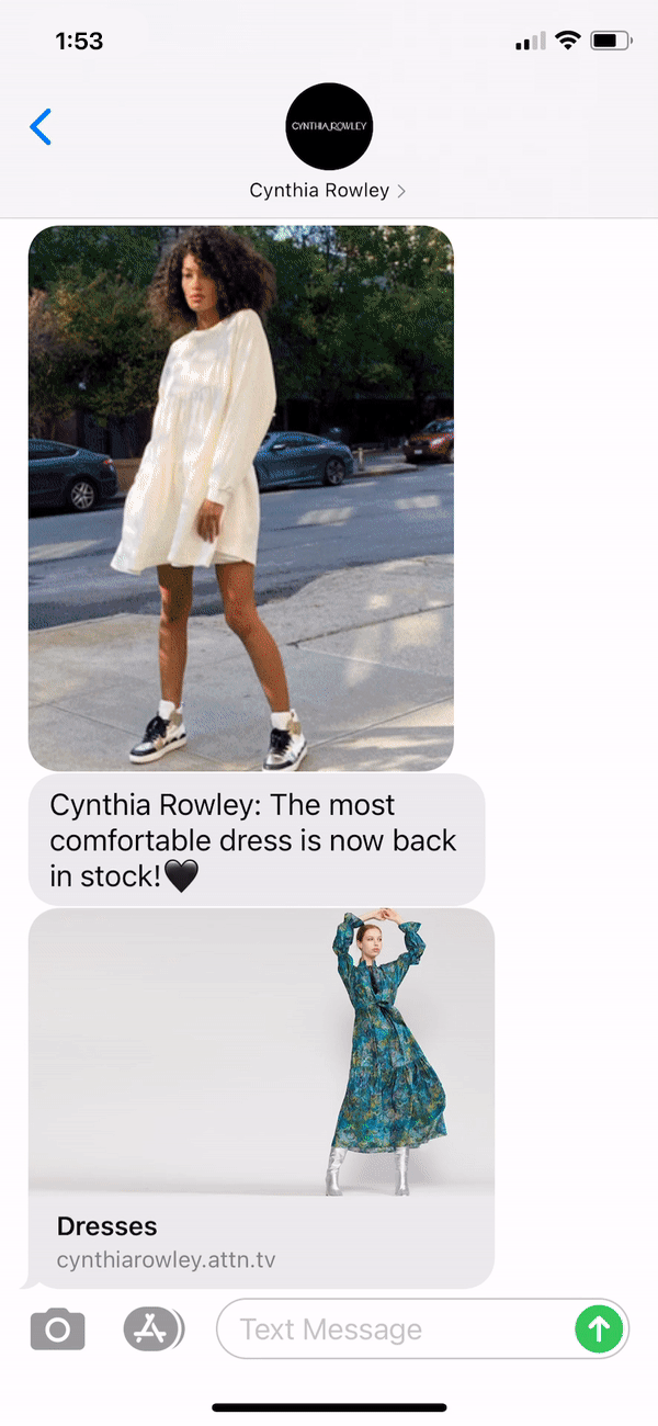 Cynthia Rowley Text Message Marketing Example - 01.11.2021