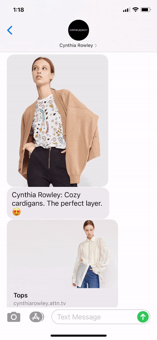 Cynthia Rowley Text Message Marketing Example - 01.22.2021