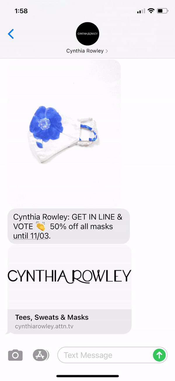 Cynthia Rowley Text Message Marketing Example - 10.24.2020