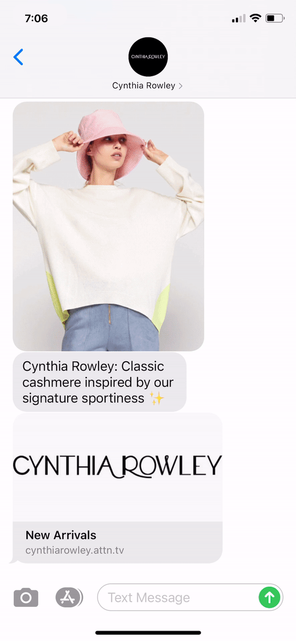 Cynthia Rowley Text Message Marketing Example - 11.01.2020