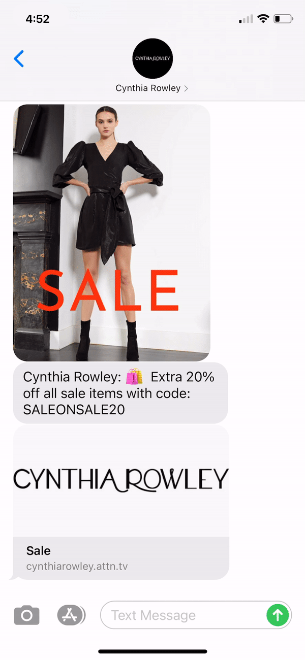 Cynthia Rowley Text Message Marketing Example - 11.24.2020