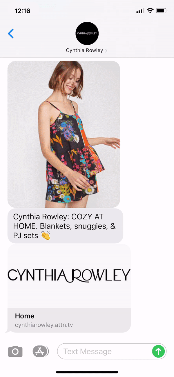 Cynthia Rowley Text Message Marketing Example - 12.09.2020