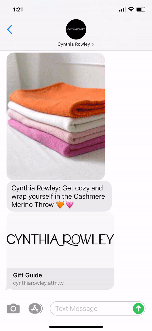 Cynthia Rowley Text Message Marketing Example - 12.18.2020