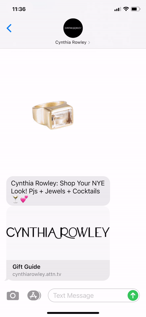 Cynthia Rowley Text Message Marketing Example 12.26.2020