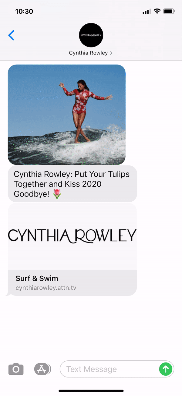 Cynthia Rowley Text Message Marketing Example - 12.31.2020