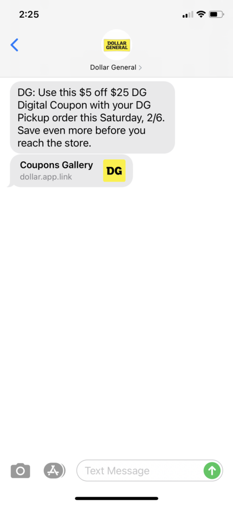 Dollar General Text Message Marketing Example - 02.04.2021