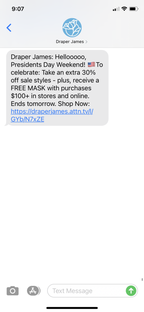 Draper James Text Message Marketing Example - 02.14.2021
