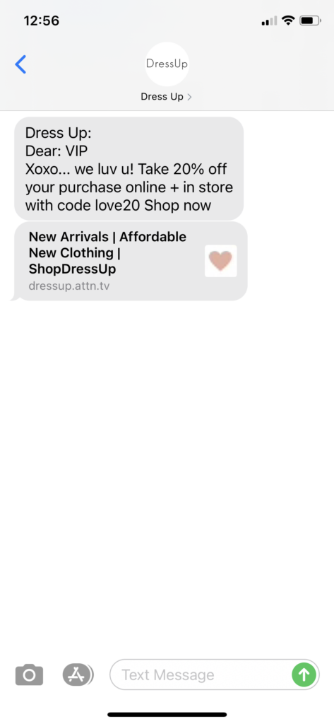 Dress Up Text Message Marketing Example - 02.13.2021