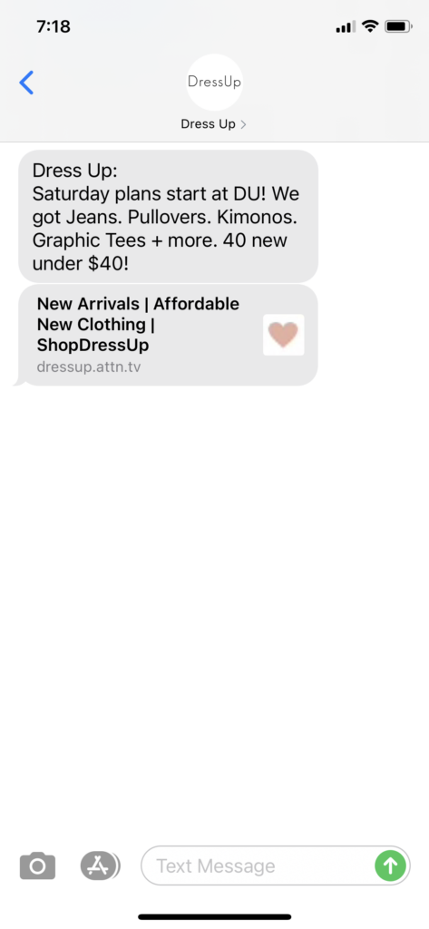 Dress Up Text Message Marketing Example - 02.20.2021