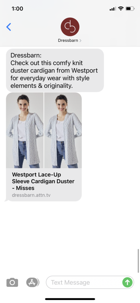Dressbarn Text Message Marketing Example - 02.01.2021