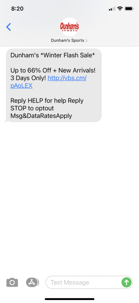 Dunham's Sports Text Message Marketing Example - 01.29.2021