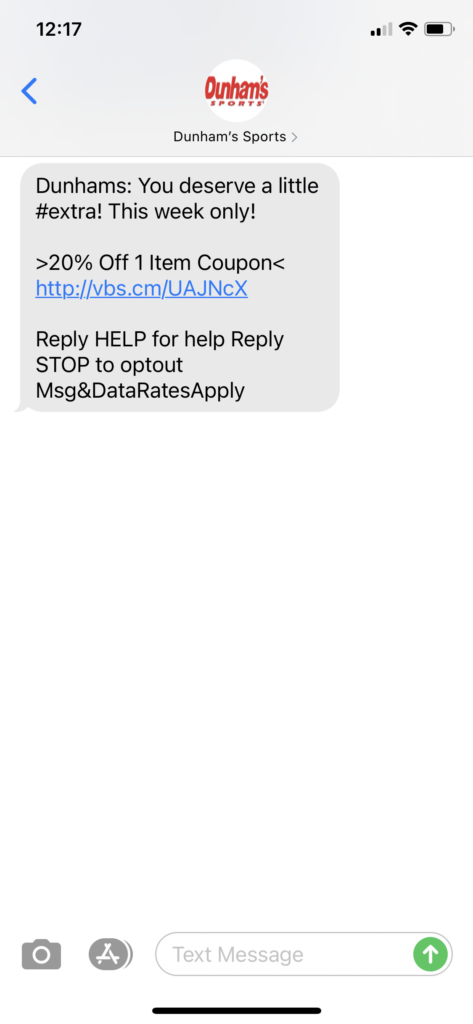 Dunham's Sports Text Message Marketing Example - 02.03.2021
