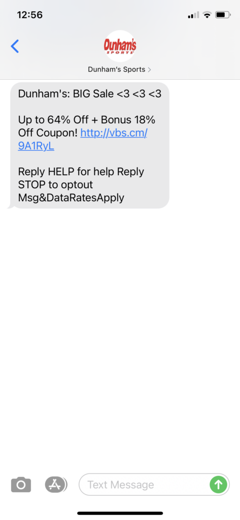 Dunham's Sports Text Message Marketing Example - 02.13.2021