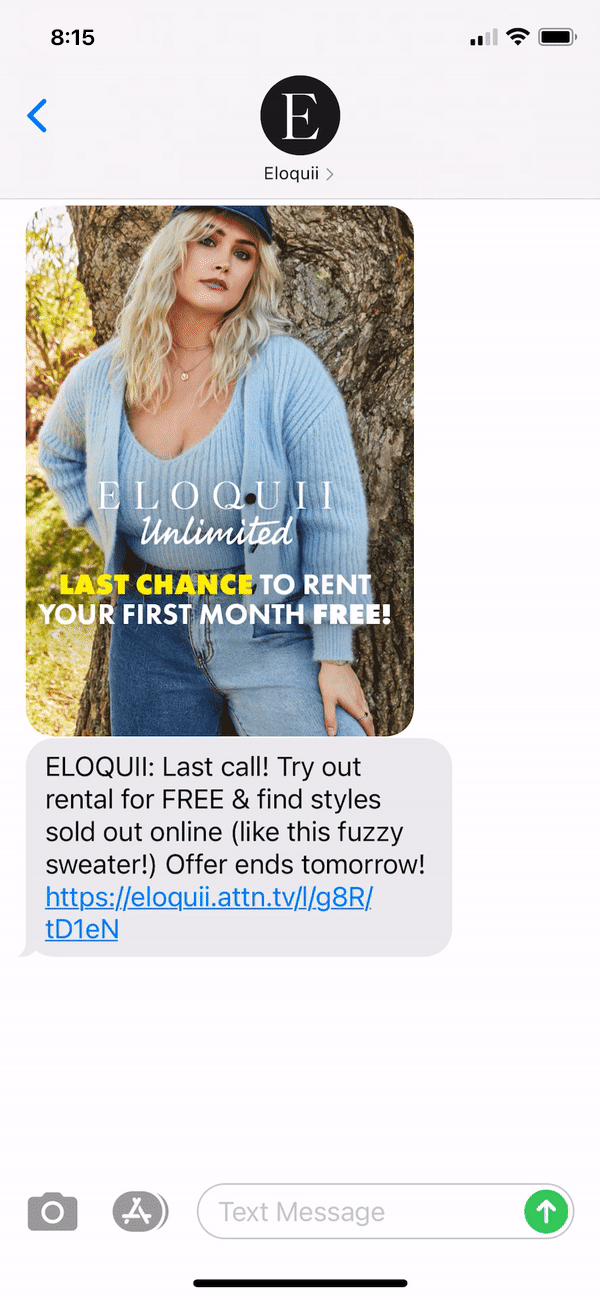 Eloquii Text Message Marketing Example - 01.29.2021