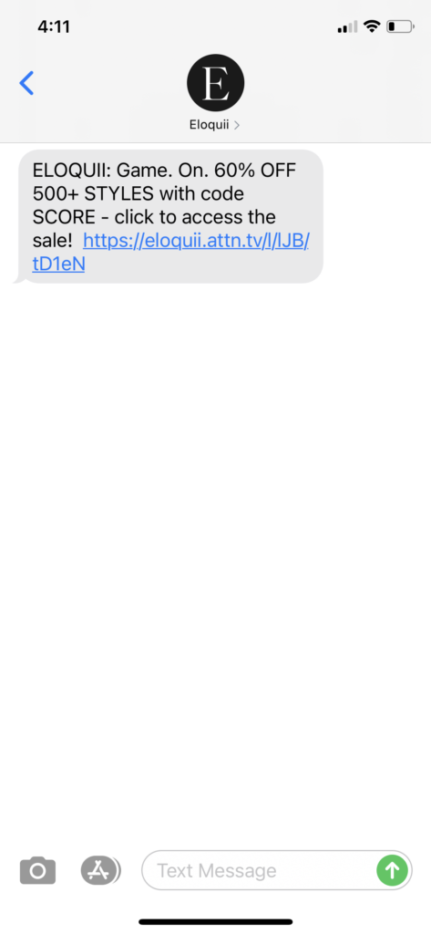 Eloquii Text Message Marketing Example - 02.07.2021
