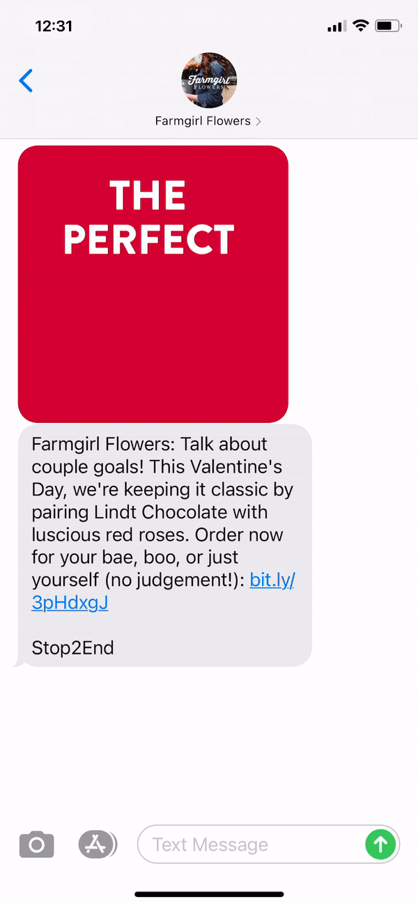 Farmgirl Flowers Text Message Marketing Example - 02.01.2021