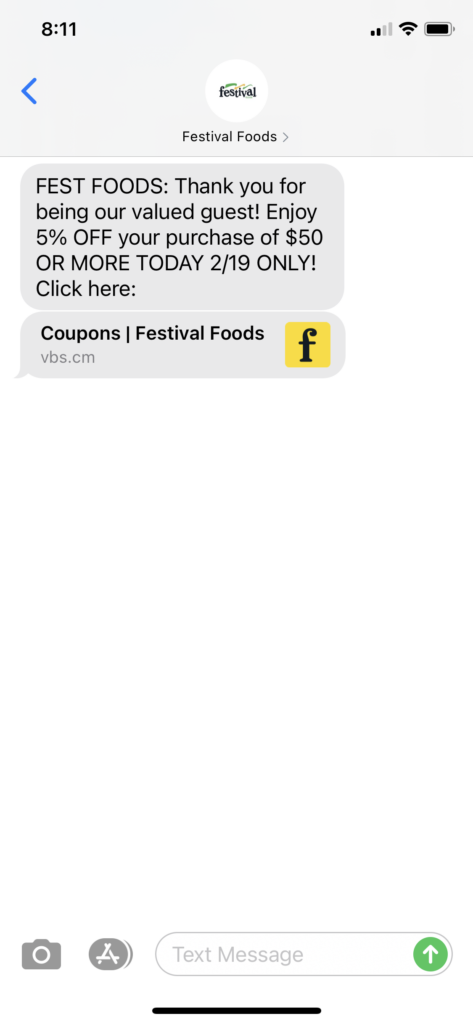 Festival Foods Text Message Marketing Example - 02.19.2021