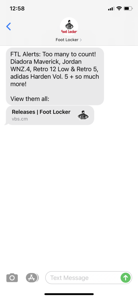 Foot Locker Text Message Marketing Example - 02.01.2021