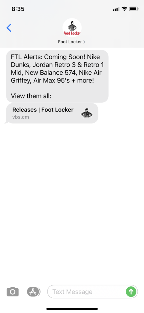 Foot Locker Text Message Marketing Example - 02.15.2021