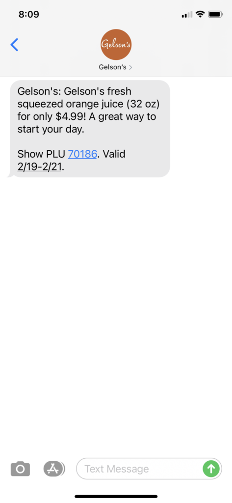 Gelson's Text Message Marketing Example - 02.19.2021