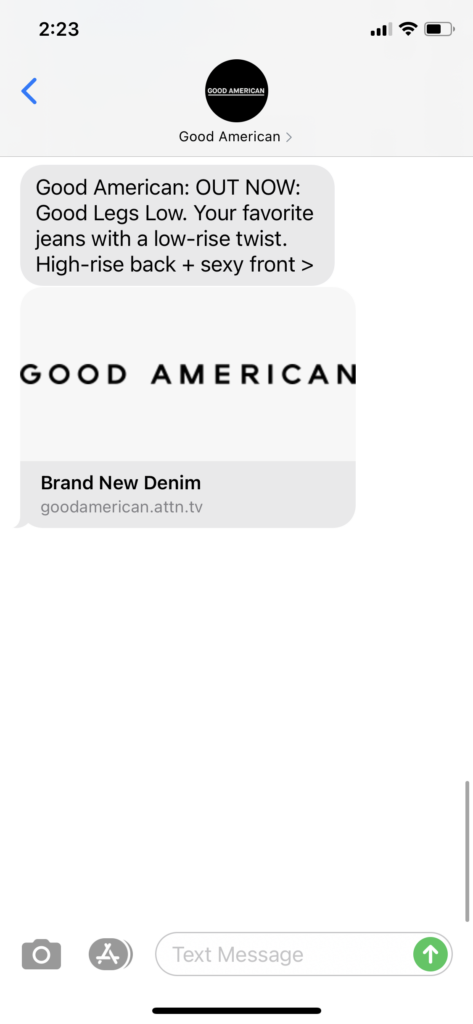 Good American Text Message Marketing Example - 02.04.2021