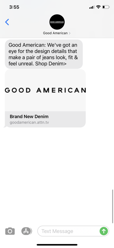 Good American Text Message Marketing Example - 02.09.2021