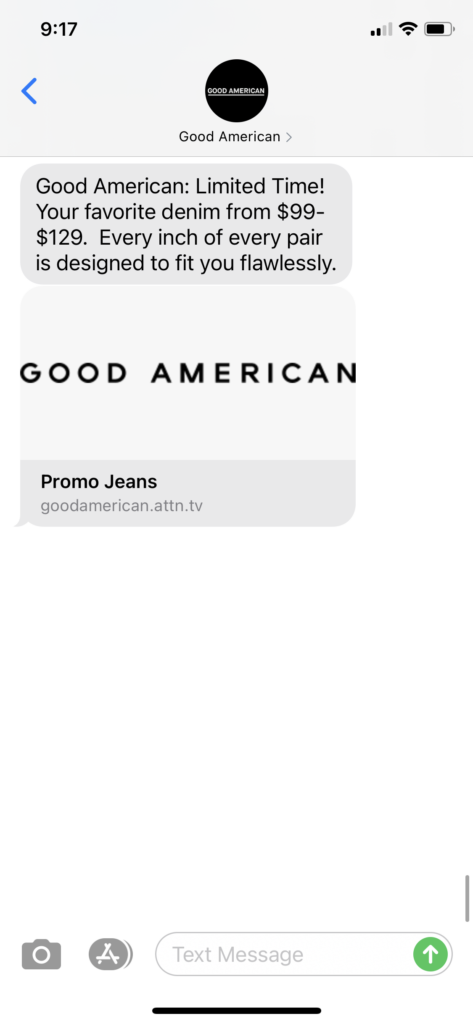 Good American Text Message Marketing Example - 02.14.2021