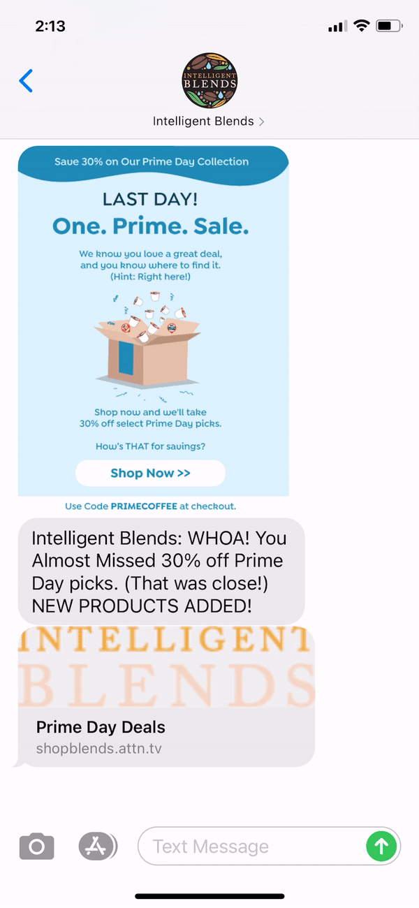 Intelligent Blends Text Message Marketing Example - 10.14.2020