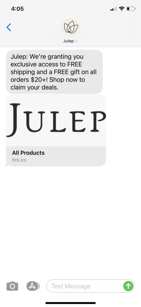 Julep Text Message Marketing Example - 02.08.2021