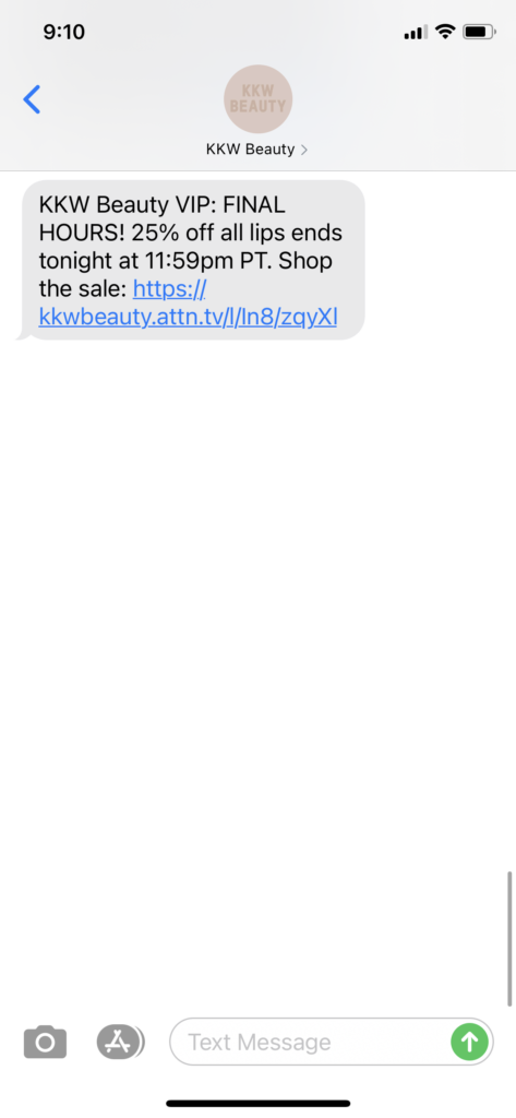 KKW Beauty 1 Text Message Marketing Example - 02.14.2021