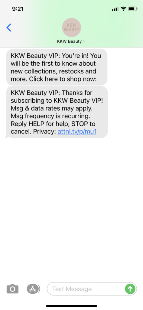 KKW Beauty Text Message Marketing Example - 02.14.2021