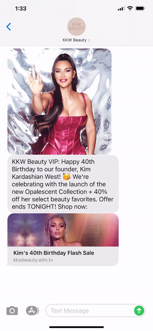 KKW Beauty Text Message Marketing Example - 10.21.2020