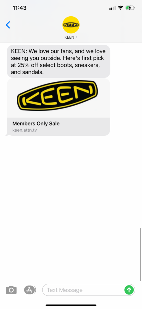 Keen Text Message Marketing Example - 10.09.2020
