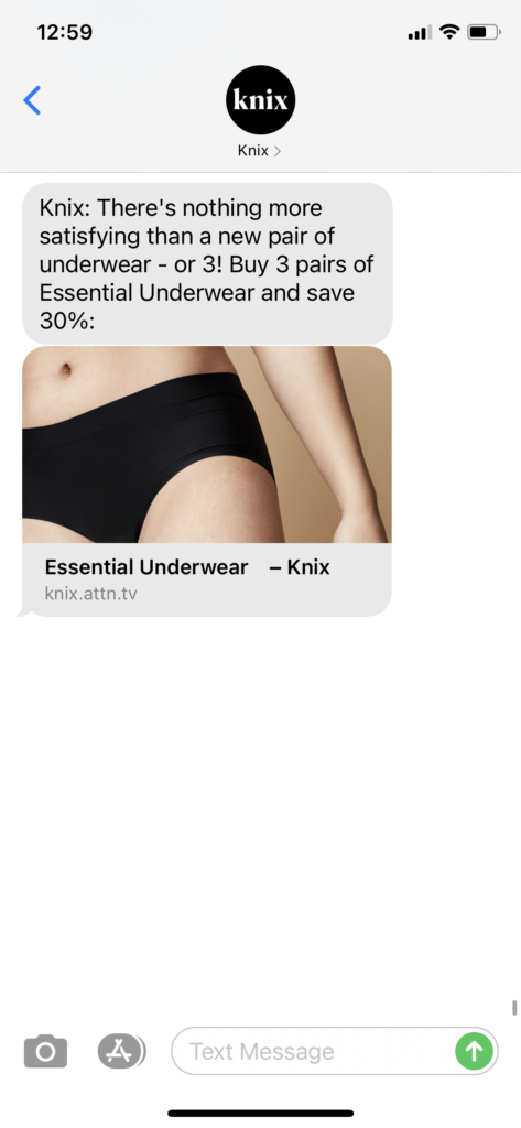 Knix Text Message Marketing Example - 02.01.2021