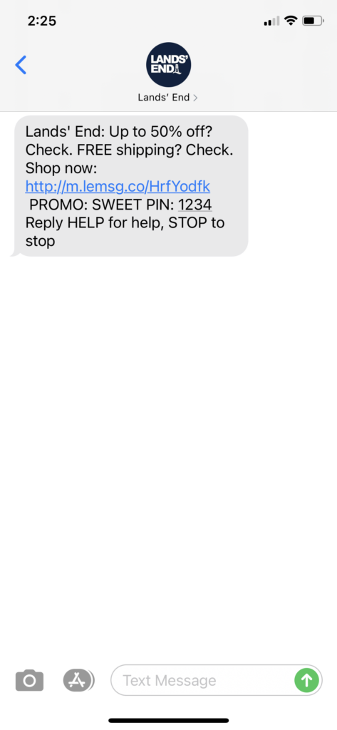Lands' End Text Message Marketing Example - 02.04.2021