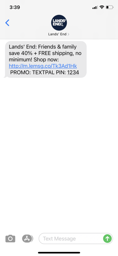 Lands' End Text Message Marketing Example - 02.10.2021