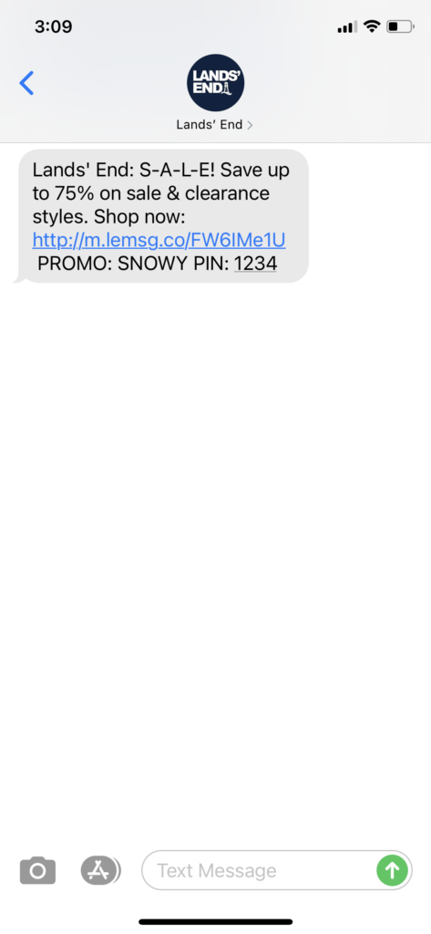 Lands' End Text Message Marketing Example - 02.11.2021
