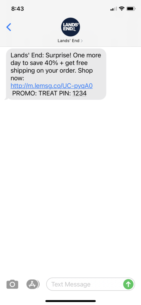 Lands' End Text Message Marketing Example - 02.15.2021