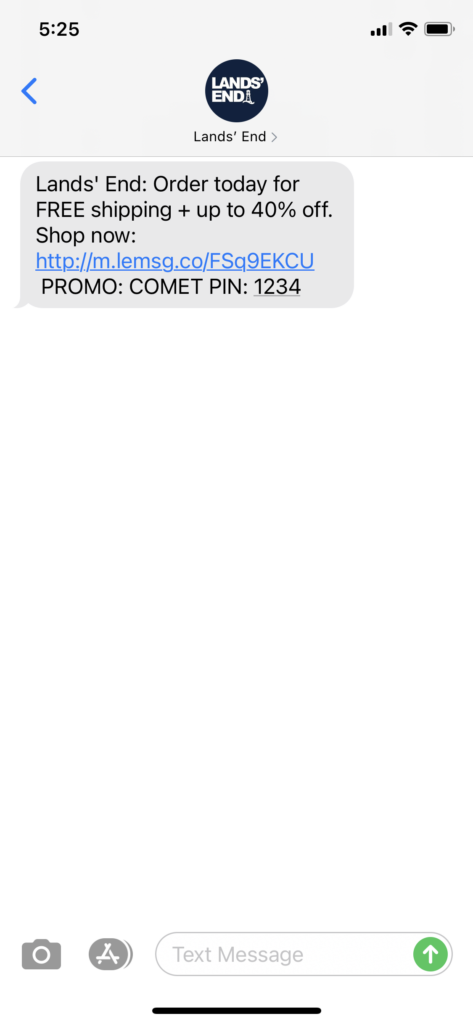 Lands' End Text Message Marketing Example - 02.18.2021