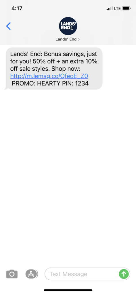 Lands' End Text Message Marketing Example - 02.23.2021