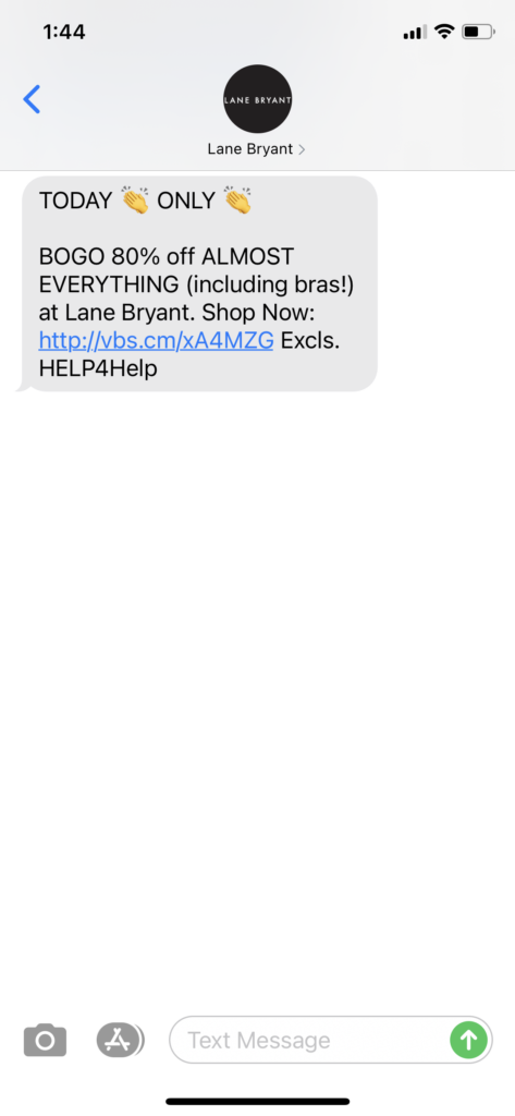 Lane Bryant Text Message Marketing Example - 01.31.2021