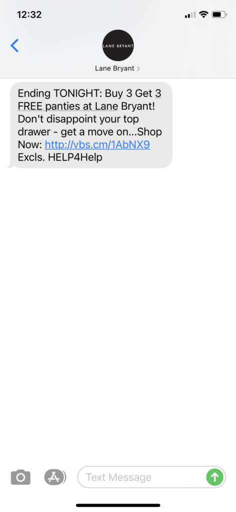 Lane Bryant Text Message Marketing Example - 02.02.2021
