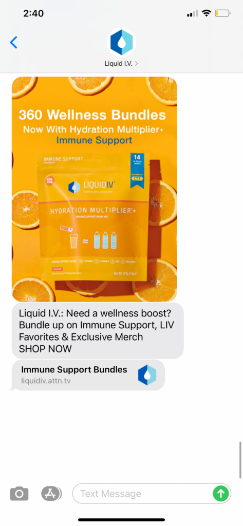 Liquid IV Text Message Marketing Example - 10.13.2020