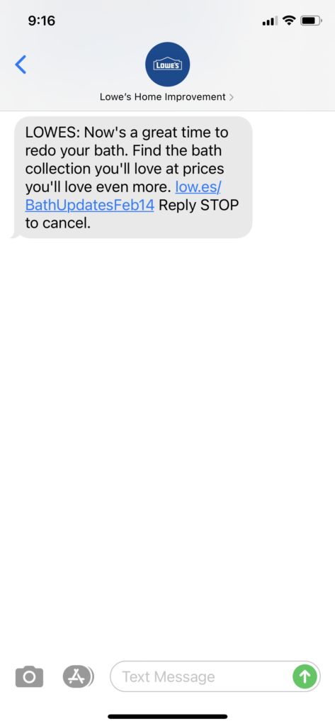 Lowes Text Message Marketing Example - 02.14.2021