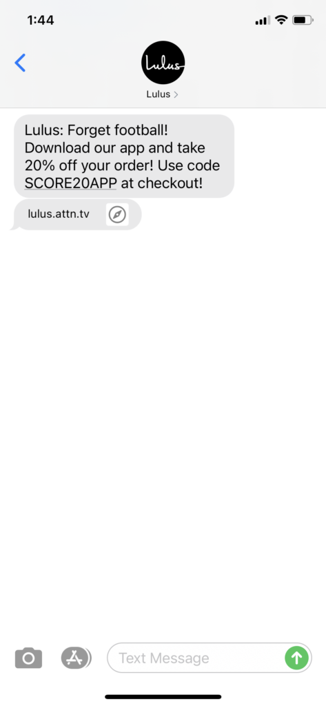 Lulus Text Message Marketing Example - 02.07.2021