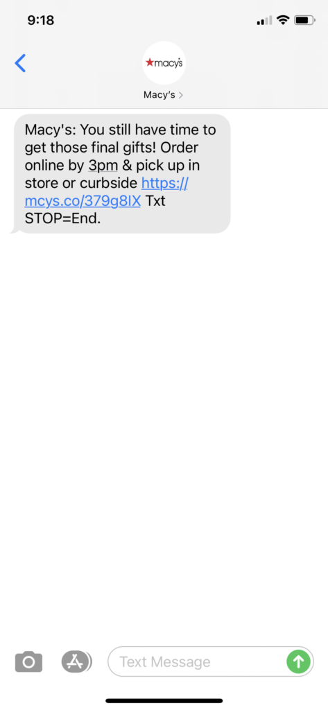 Macy's Text Message Marketing Example - 02.14.2021