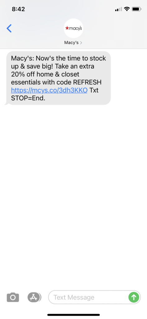 Macy's Text Message Marketing Example - 02.15.2021