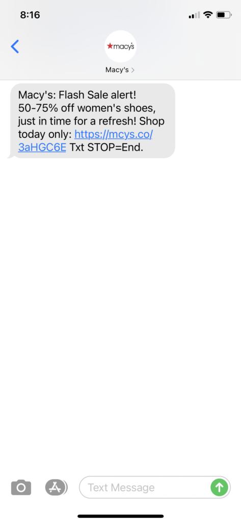 Macy's Text Message Marketing Example - 02.22.2021